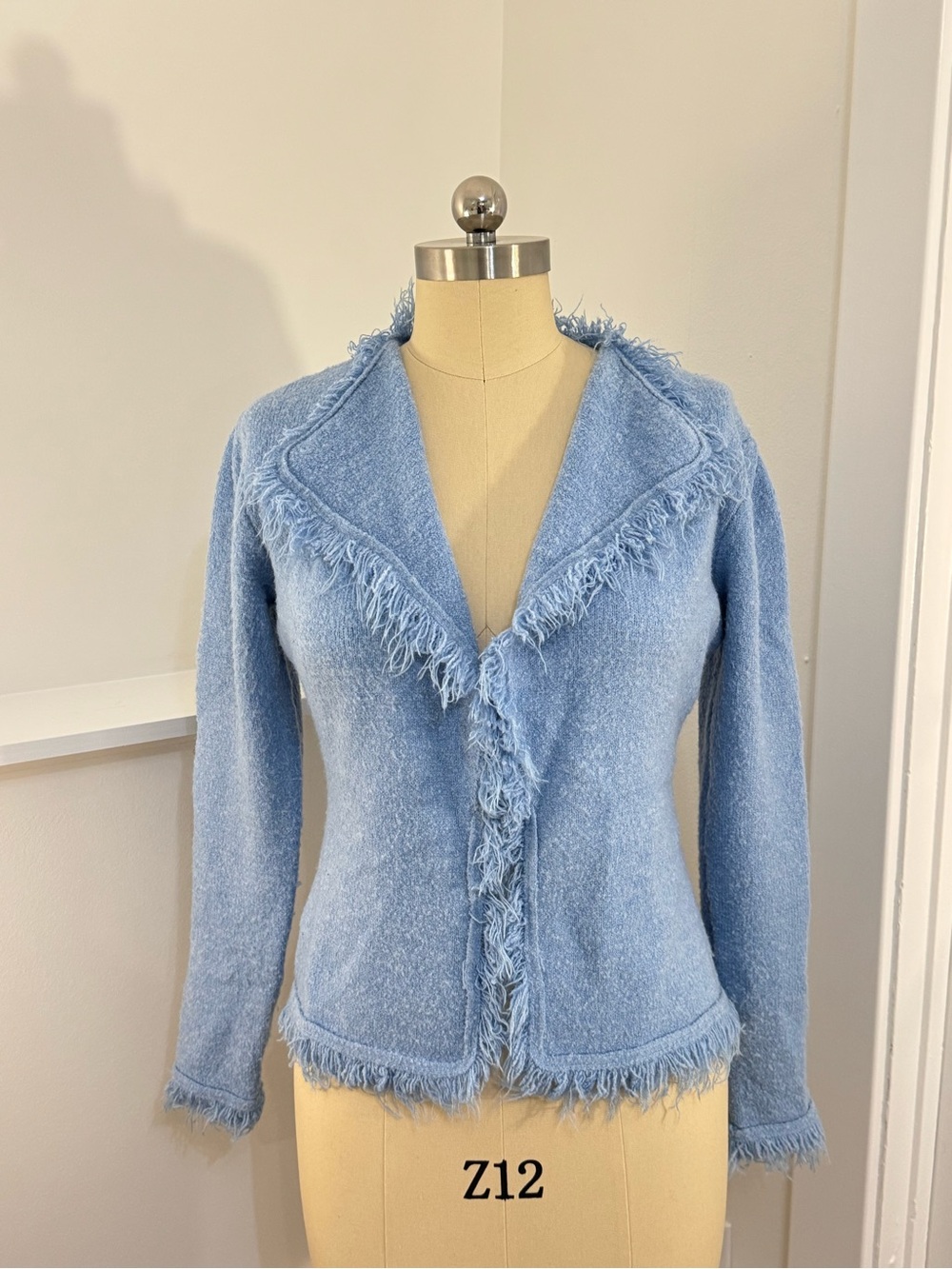 Sioni Light Blue Fringe Sweater Jacket Vintage